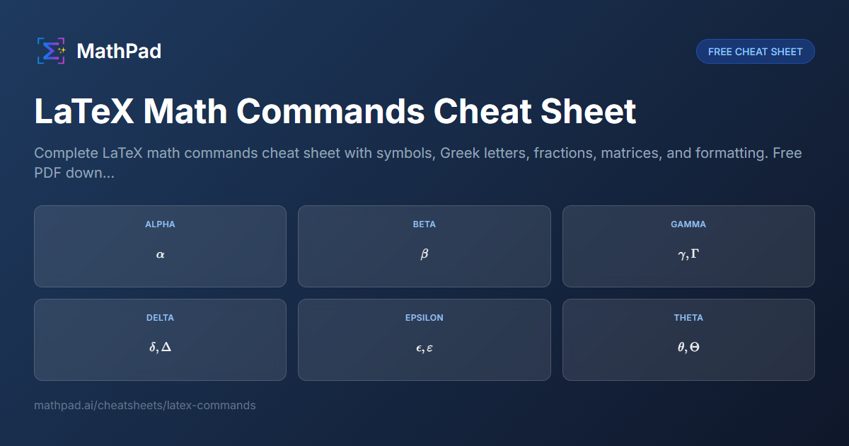 LaTeX Math Commands Cheat Sheet